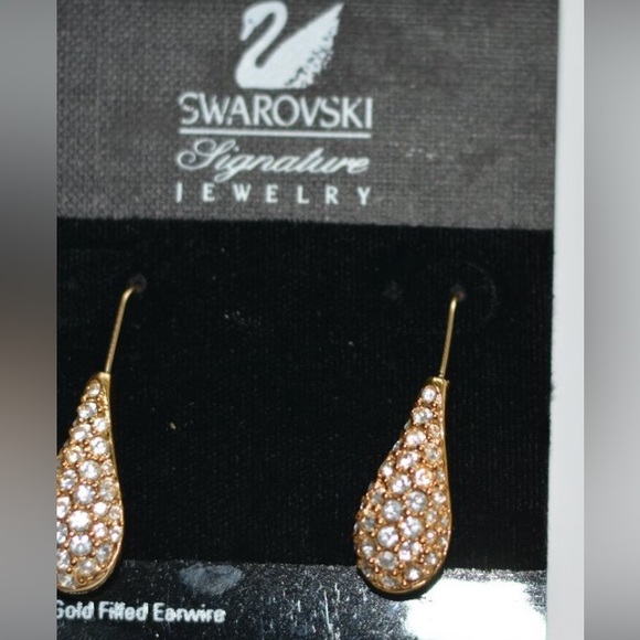 Vintage Swarovski Swan Signed crystal pavé teardrop wire earrings 1980s - Picture 2 of 7